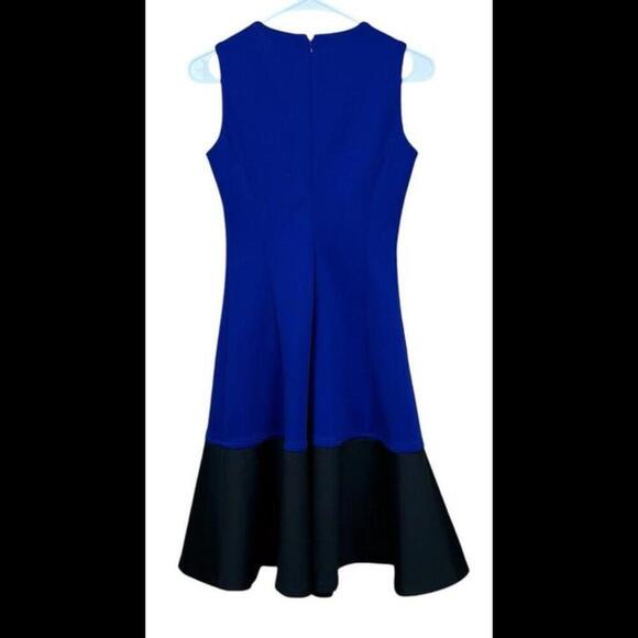 Calvin Klein Dress Womens 2 Blue Fit Flare Ponte Stretch Colorblock Tank A Line - Picture 2 of 4
